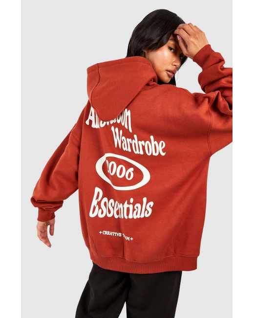 Boohoo Red Wardrobe Essentials Back Print Oversized Hoodie