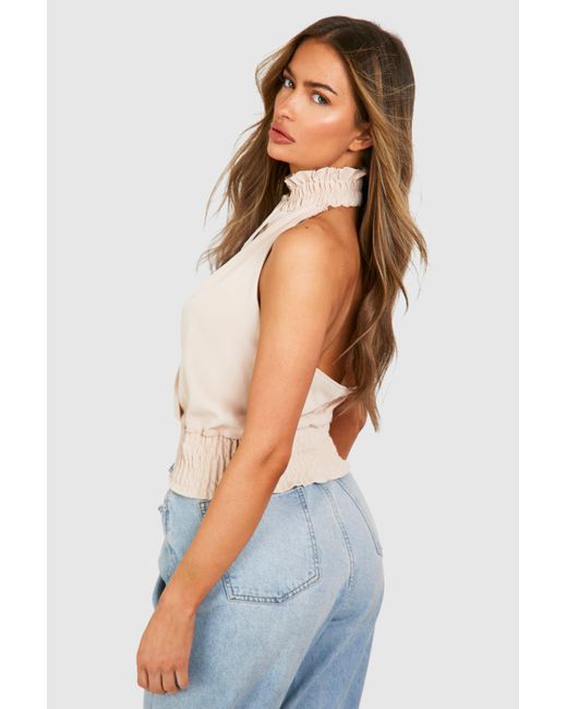 Boohoo White Ruched Detail Halter Top