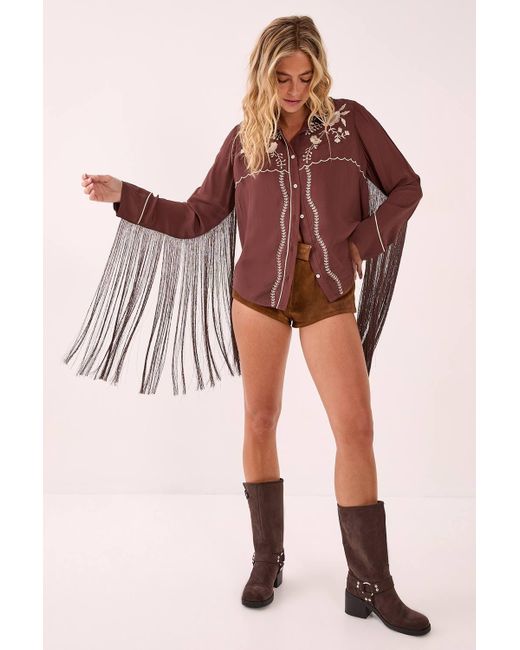 Nasty Gal Western Embroidered Fringe Shirt