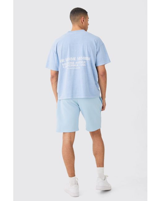BoohooMAN Loose Fit Mid Length Basic Shorts in Blue für Herren