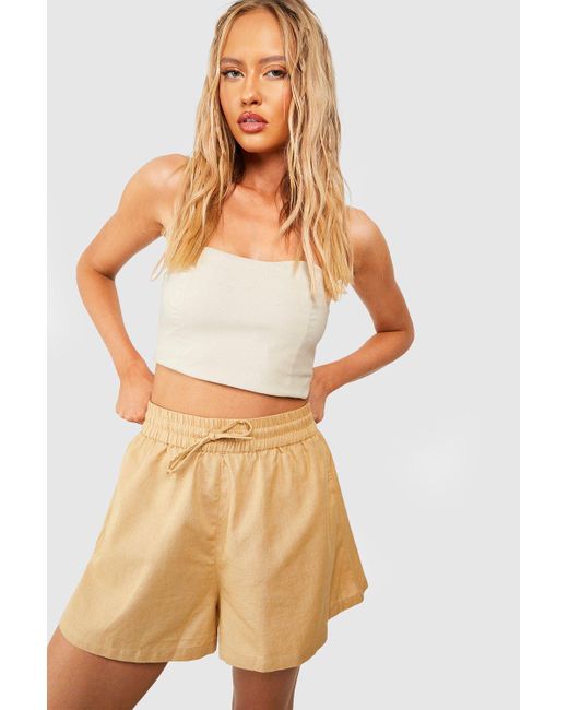 Boohoo Tall Linen Look Flowy Shorts in White | Lyst