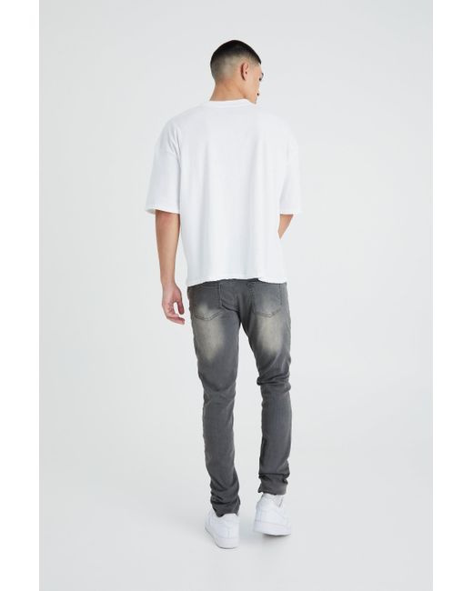 BoohooMAN Gray Skinny Stretch Stacked Tinted Jeans for men