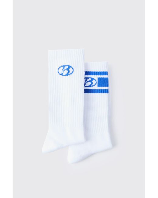 BoohooMAN 2 Pack B Sports Stripe Socks in Blue für Herren