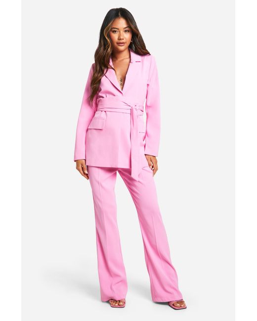 Boohoo Pink Fit & Flare Tailored Pants