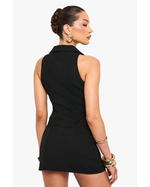 Boohoo Black Collared Button Up Waistcoat