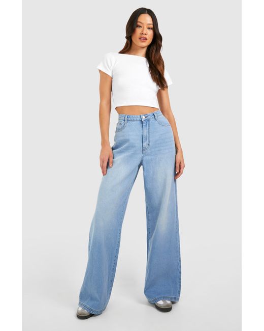Tall Blue Washed Wide Leg Jeans Boohoo