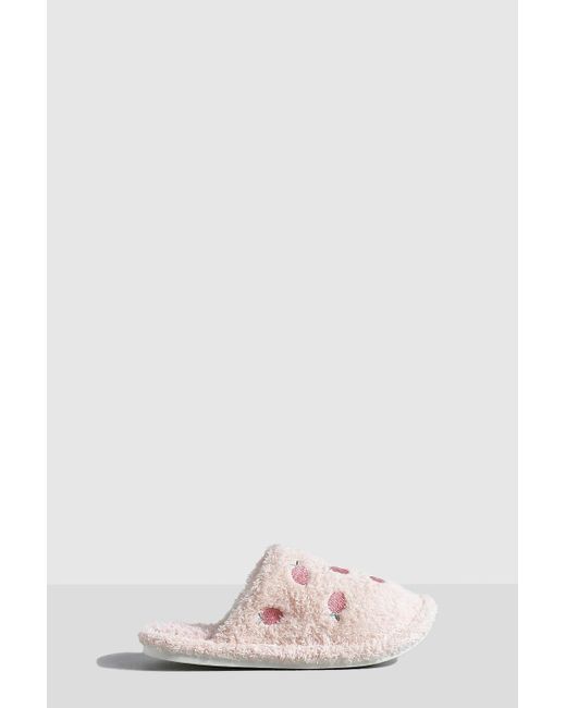 Boohoo Peach Embroidery Open Toe Slippers in Pink | Lyst
