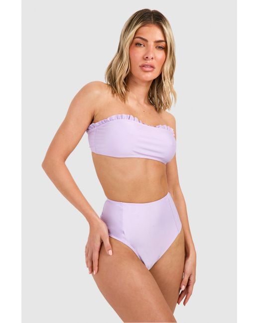 Boohoo Purple Ruffle Bandeau High Waisted Bikini Set