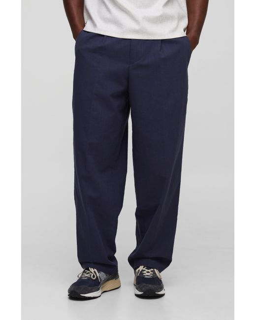 Boohoo Blue Relaxed Fit Linen Blend Trouser