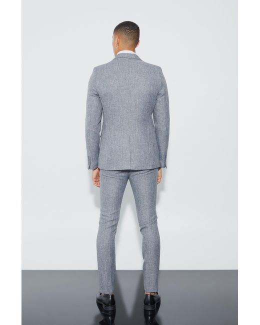 BoohooMAN Gray Skinny Fit Double Breasted Boucle Blazer for men
