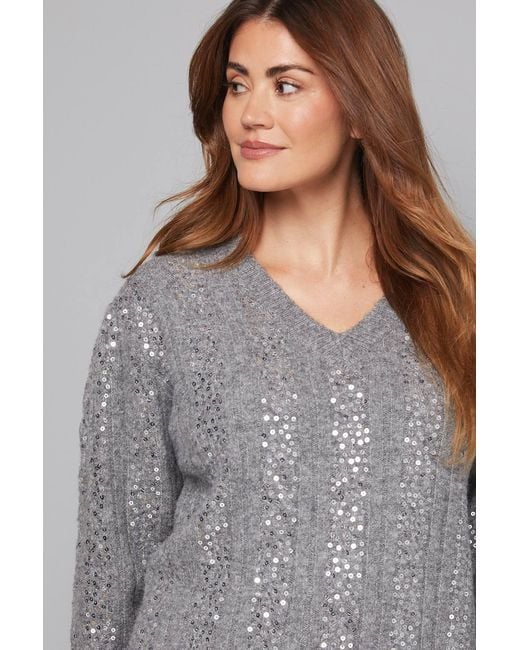 Wallis Gray Sequin Cable Knit Sweater
