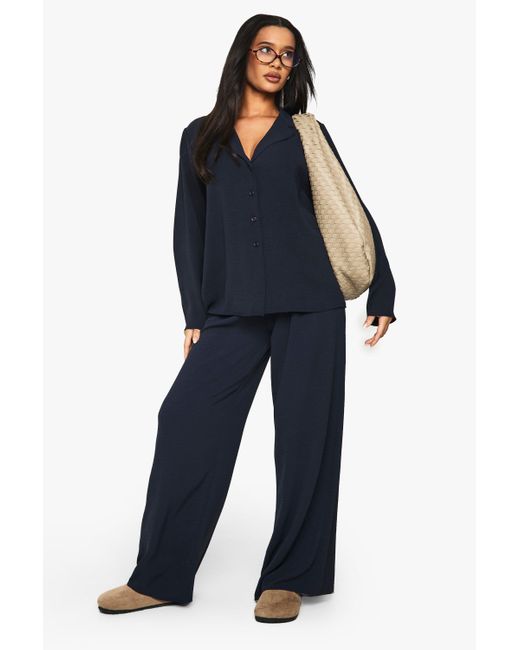 Conjunto Coordinado De Pantalón Con Cordón Elástico Y Camisa Oversize De Tela Boohoo de color Blue