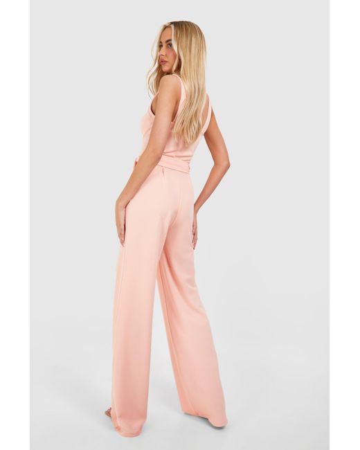 Boohoo Pink Tall Corset Belted Wide Leg Jumpsuit