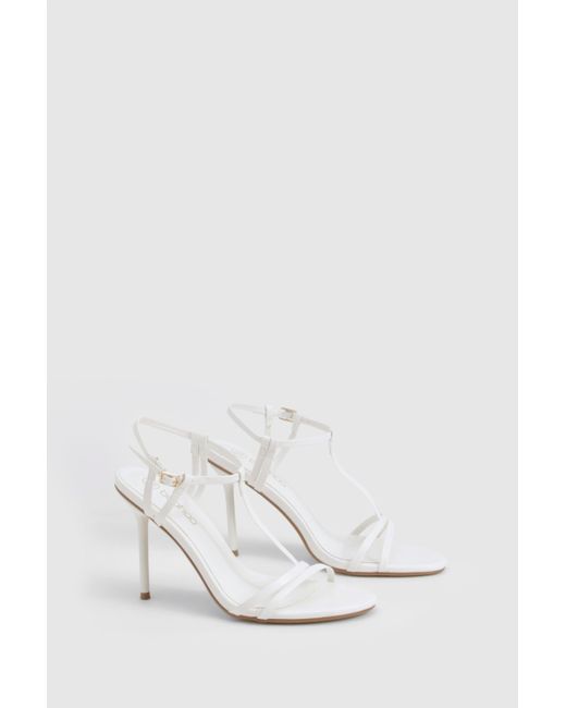 Boohoo White Strappy T Bar Detail Stiletto Heels