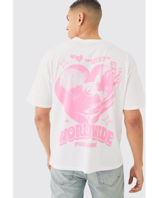 BoohooMAN Oversized Heart Record Print T-shirt in White für Herren