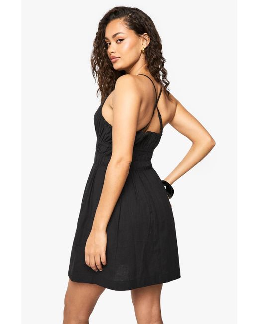 Boohoo Black Linen Look Ruched Mini Dress