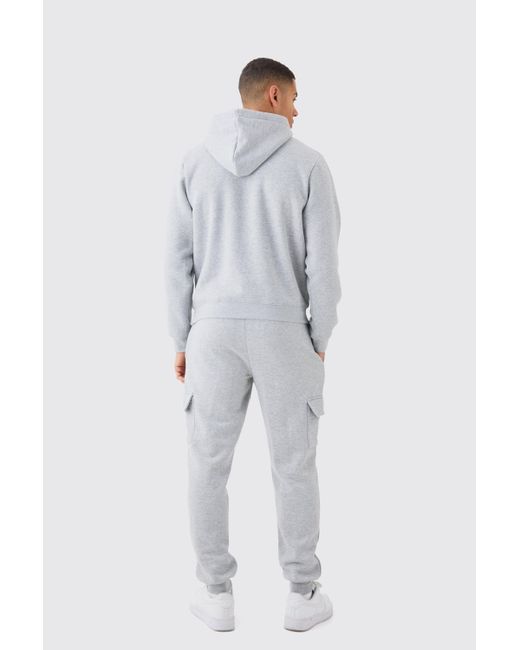 BoohooMAN Gray Boxy Hooded Cargo Tracksuit for men