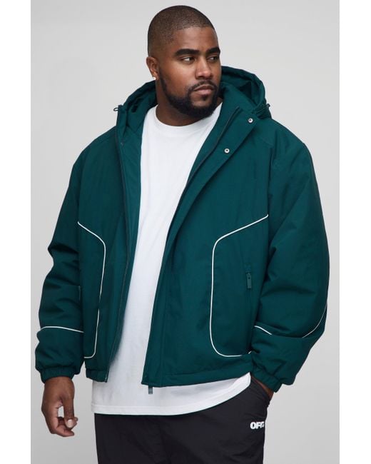 Plus Regular Fit Piping Detail Nylon Padded Parka Boohoo de color Green