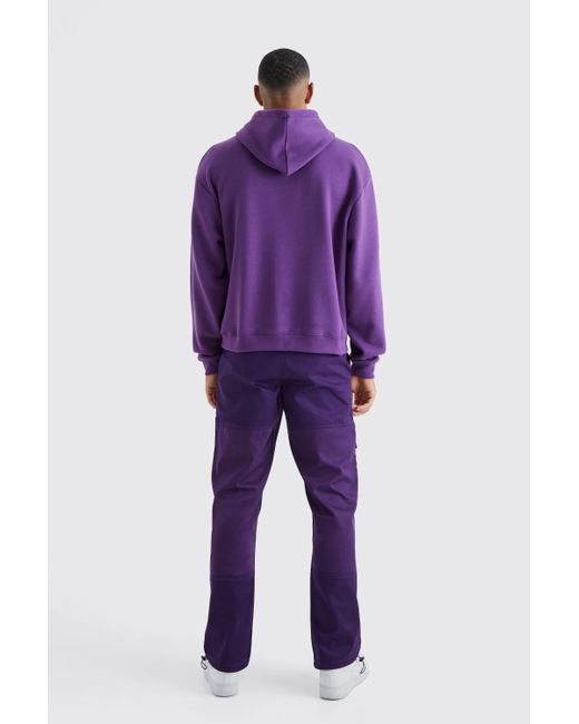 BoohooMAN Tall lockere Colorblock Cargo-Hose mit Logo in Purple für Herren