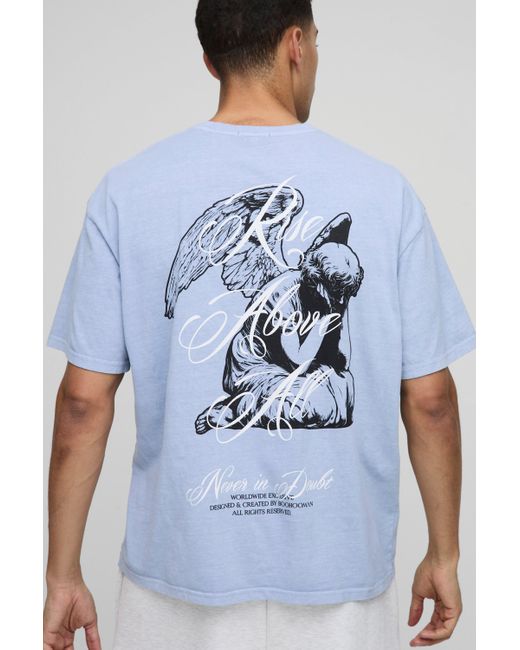 Camiseta Oversize Desteñida Con Estampado Gráfico Renacentista Boohoo de color Blue