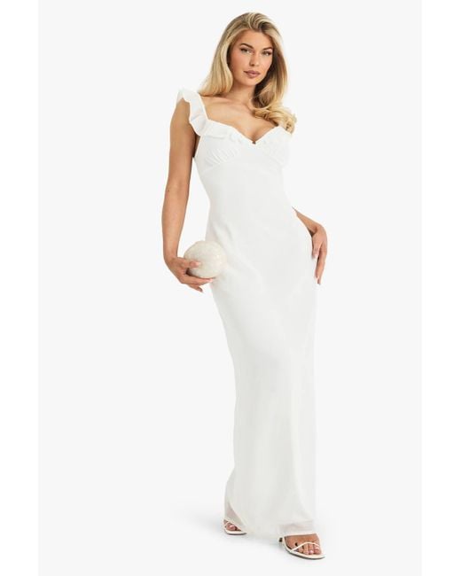 boohoo backless dress Francoise | White Cowl Neck Backless Maxi Dress With Lace Insert
