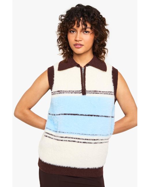 Boohoo Women's White Super Soft Knitted Contrast Stripe Collared