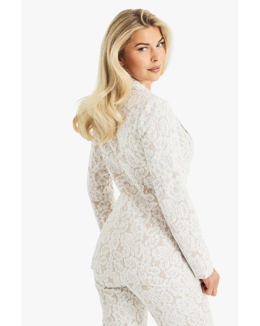 Boohoo White Premium Occasion Lace Tailored Blazer