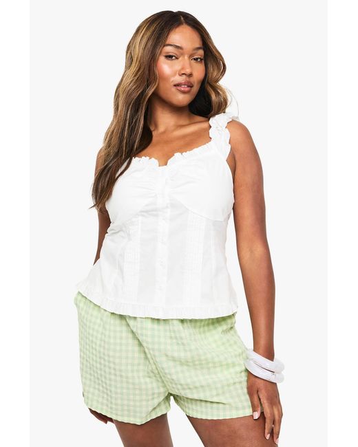 Boohoo White Plus Frill Button Down Top