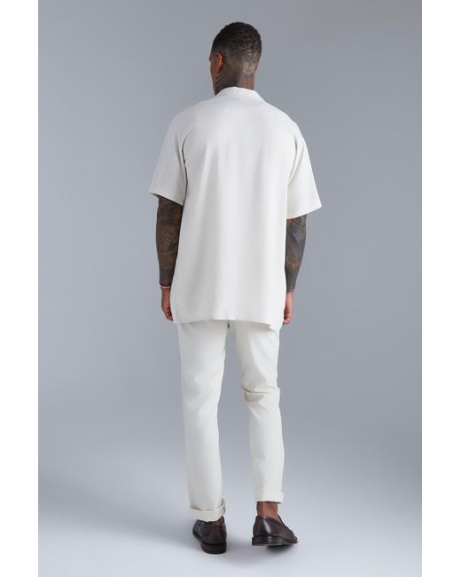 BoohooMAN White Short Sleeve Oversized Linen Shirt for men