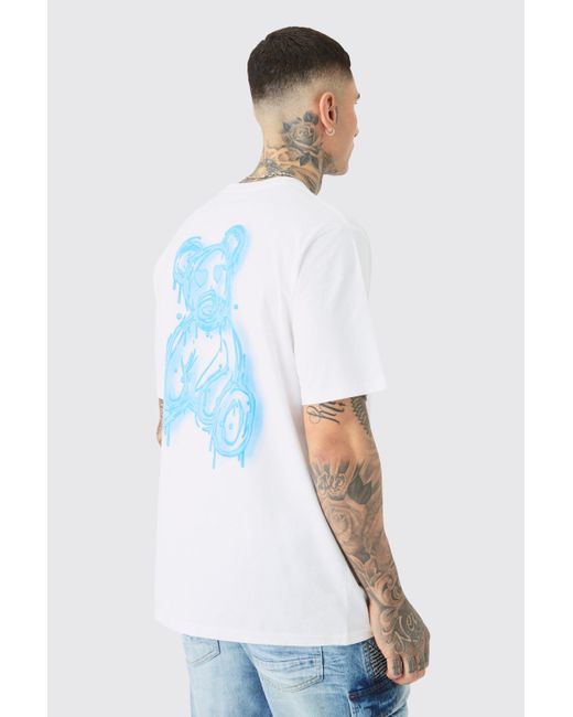 BoohooMAN Tall Drippy Teddy Back Graphic T-shirt In White für Herren