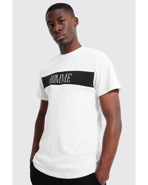 BoohooMAN Tall Slim Fit Panelled Homme T-shirt in White for Men | Lyst