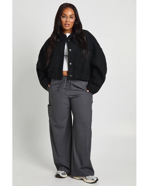 Boohoo Black Plus Boucle Bomber Jacket