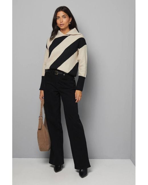 Wallis Black Stripe Split Neck Sweater