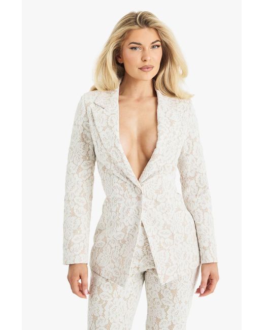 Boohoo White Premium Occasion Lace Tailored Blazer