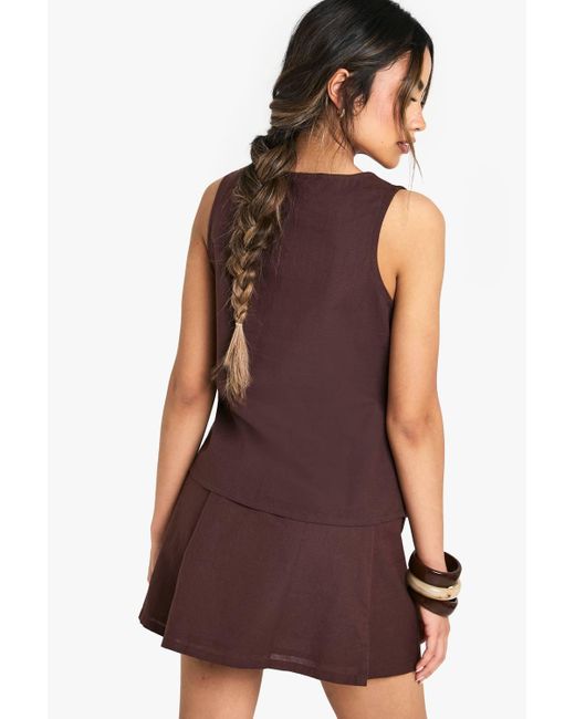 Boohoo Brown Linen A Line Mini Skirt