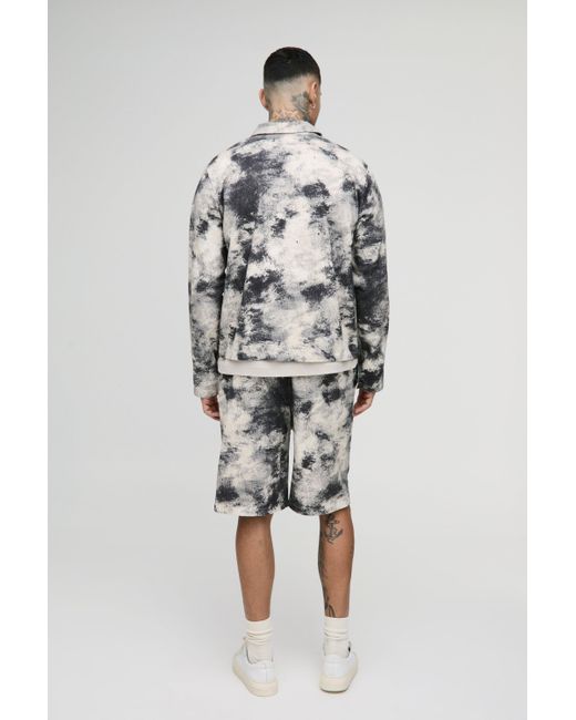 BoohooMAN Tall Oversize Twill-Hemd mit abstraktem Print in Gray für Herren