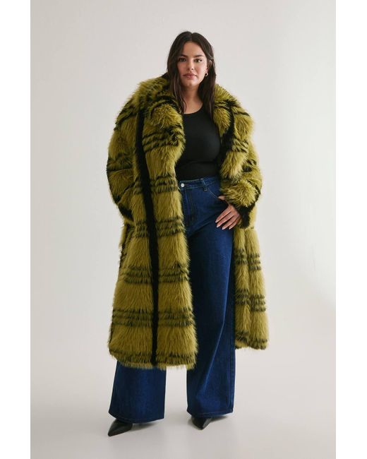 Nasty Gal Green Plus Flannel Fur Maxi Coat