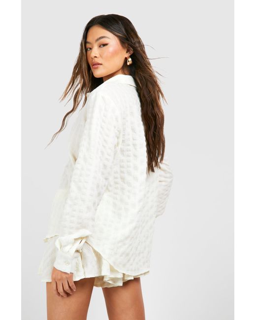 Boohoo White Textured Relaxed Fit Shirt & Flared Shorts
