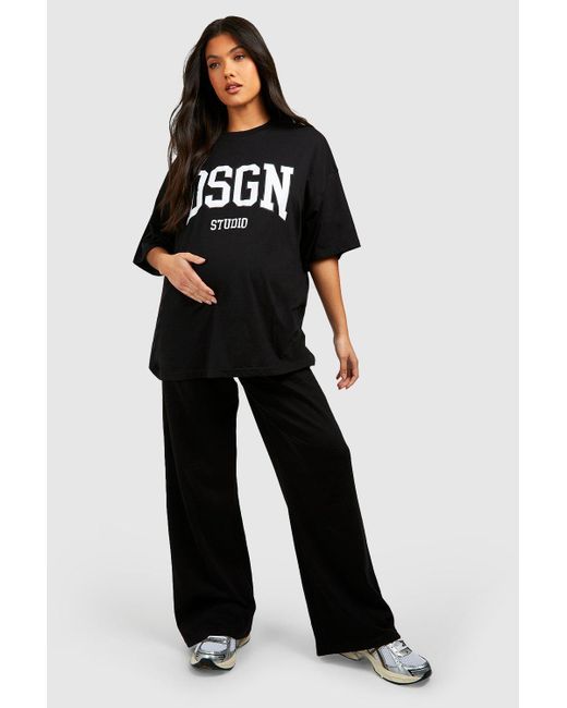 Boohoo Black Maternity Dsgn T-shirt And Straight Leg Jogger Set