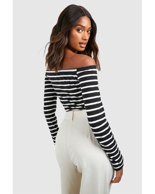 Black and white bardot top sales