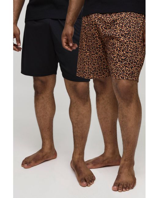 BoohooMAN Brown Plus Lounge Leopard Print 2 Pack Short Set for men