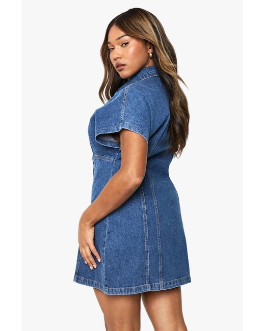 Boohoo Blue Plus Button Down Denim Mini Dress