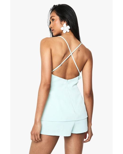 Boohoo White Strappy V Neck Tailored Romper