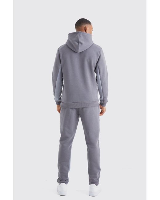 Boohoo Blue Slim Fit Ofcl Printed Contrast Gusset Tracksuit