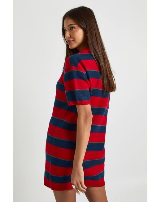 Boohoo Stripe Collared Oversized Knitted Dress