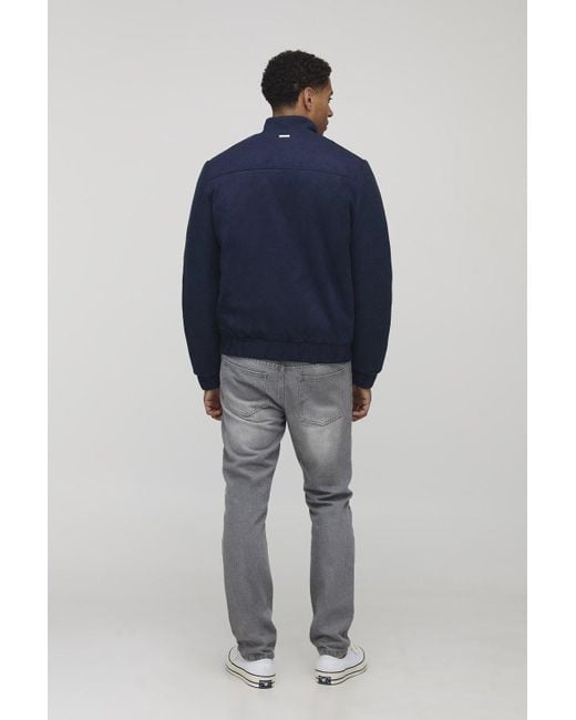 BoohooMAN Blue Regular Fit Textured Sleeve Faux Suede Funnel Neck Jacket for men
