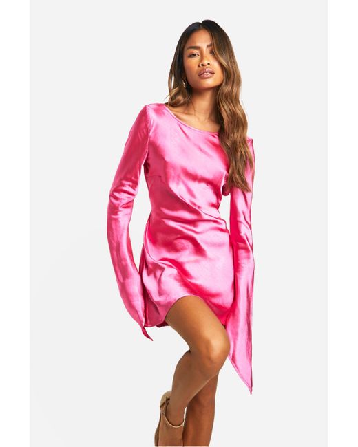 Boohoo Pink Satin Cowl Back Mini Dress