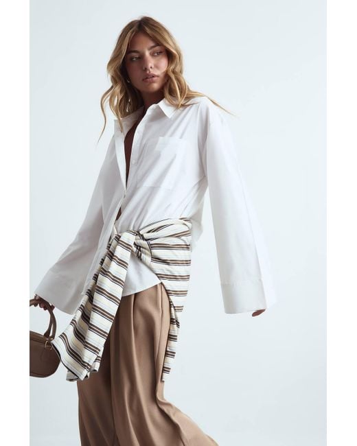 Boohoo White Cotton Wide Sleeve Oversized Shirt