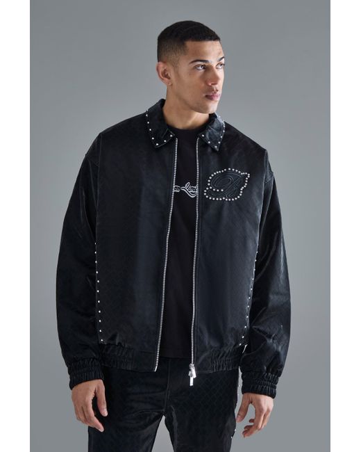 BoohooMAN Gray Oversized Weave Pu Bomber for men