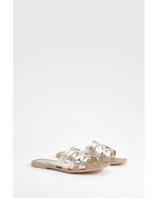 Boohoo Metallic Wide Fit Leather Caged Mules